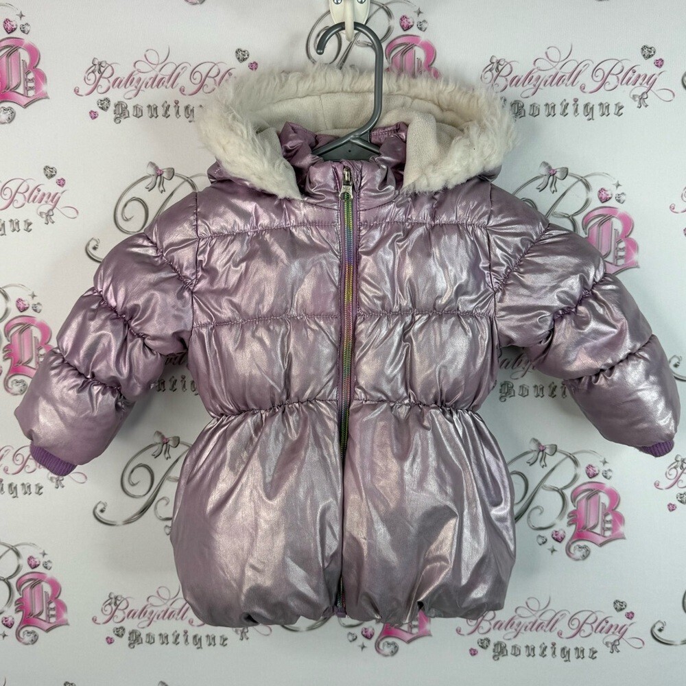 George coat jacket shiny shimmer rainbow zip Metallic Purple Puffer Jacket